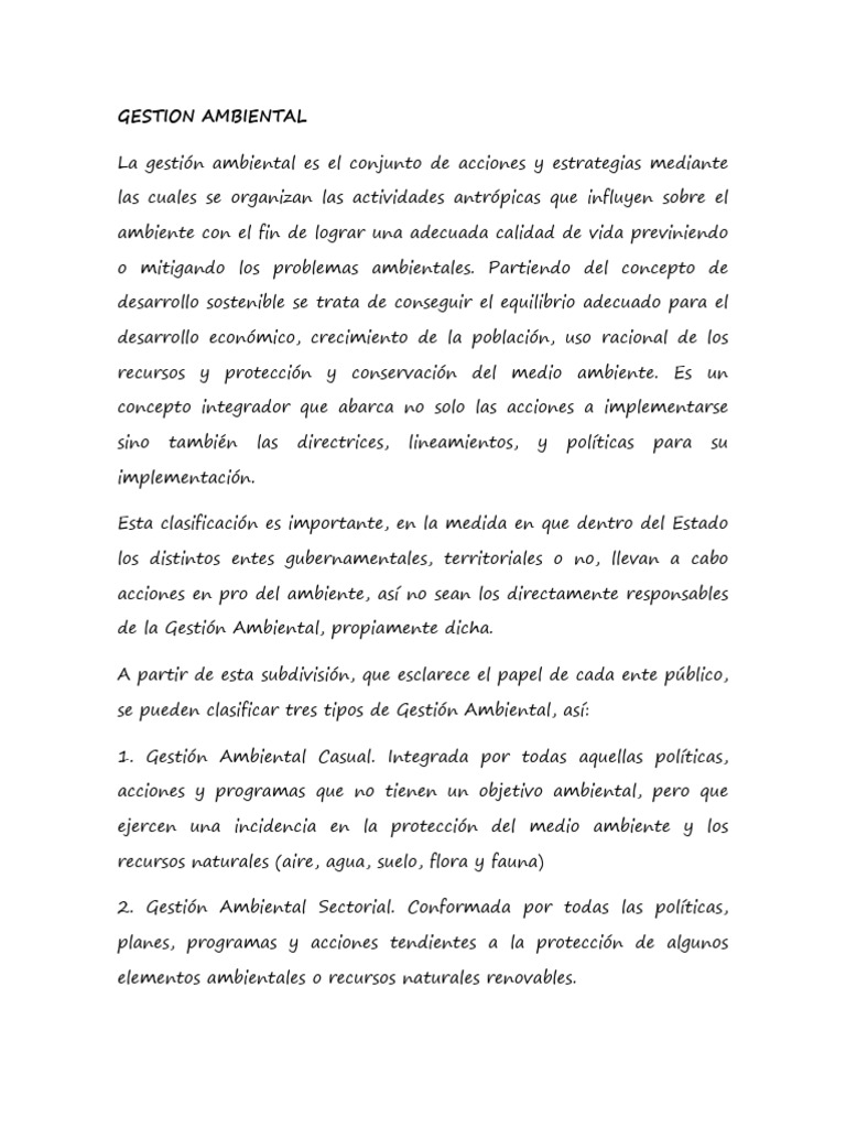 Lectura Gestion Ambiental | PDF | Entorno natural | Gestión de recursos ...