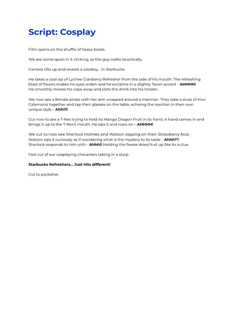 Starbucks Refreshers - Revised Cosplay Script 24.02.25 | PDF