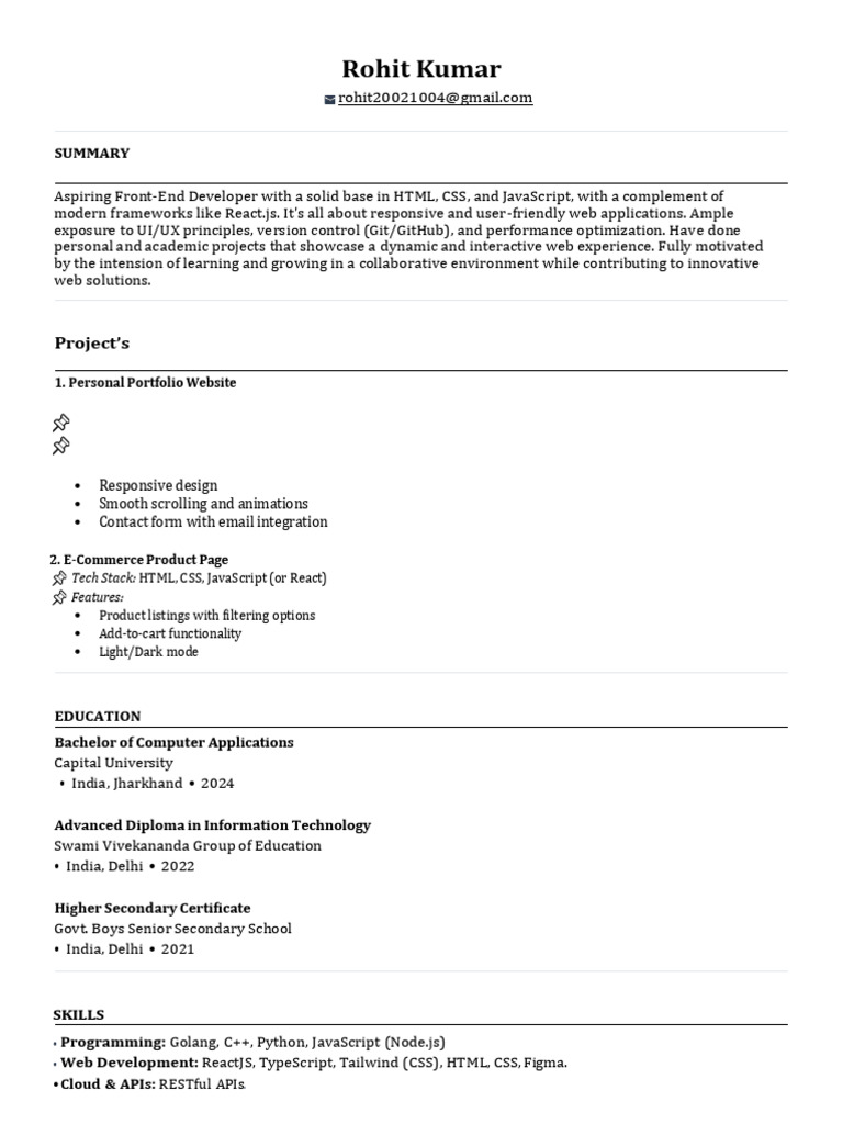 Aspiring Front-End Developer Profile | PDF