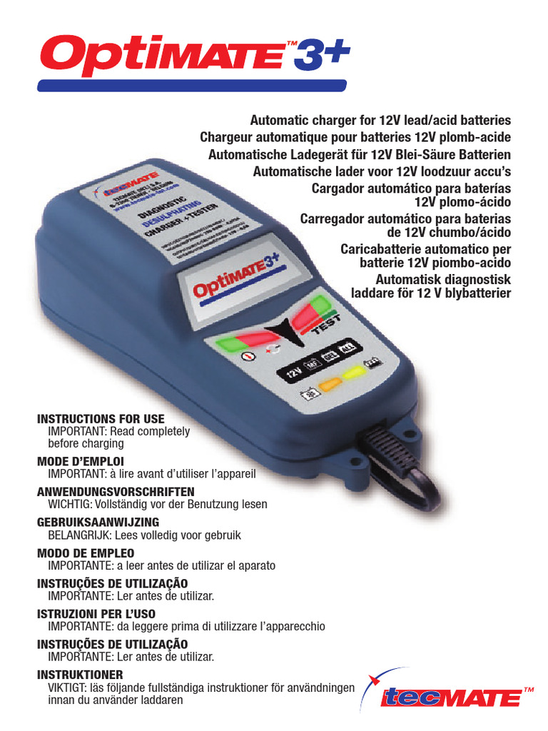 OptiMate 3plus Instructions | PDF | Battery Charger | Electrical Connector