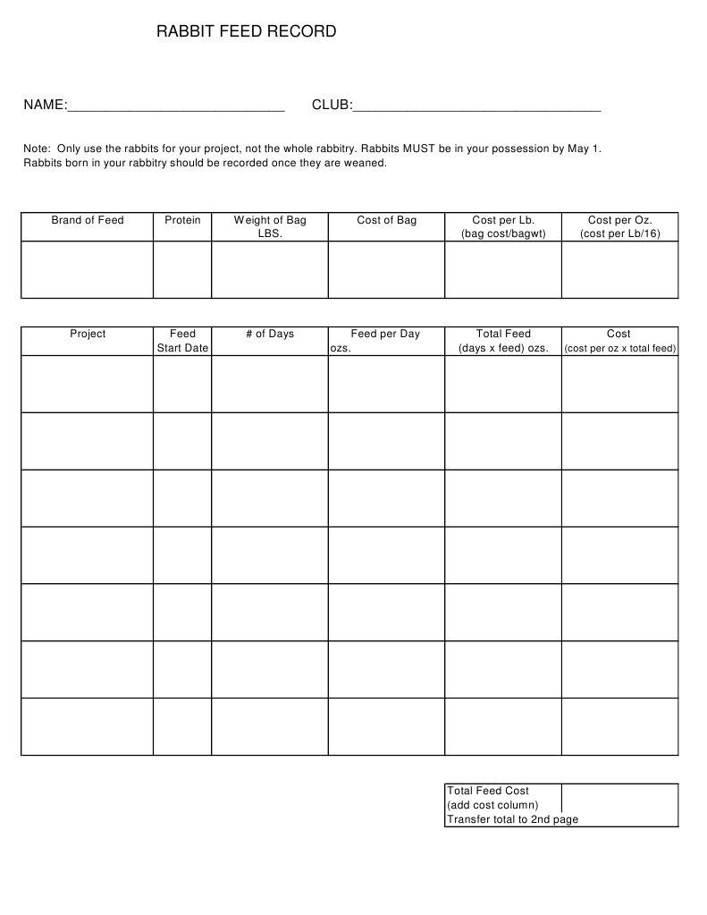 Rabbit Feed and Expense Record | PDF