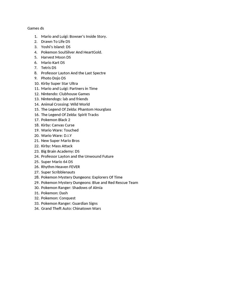 Top Nintendo DS Games List | PDF