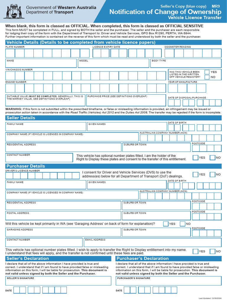 Vehicle Transfer Form Western Australianull