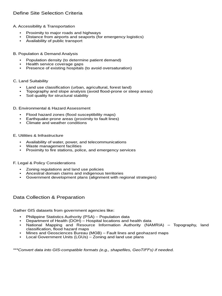Site Selection Criteria for GIS Analysis | PDF | Geographic Information ...