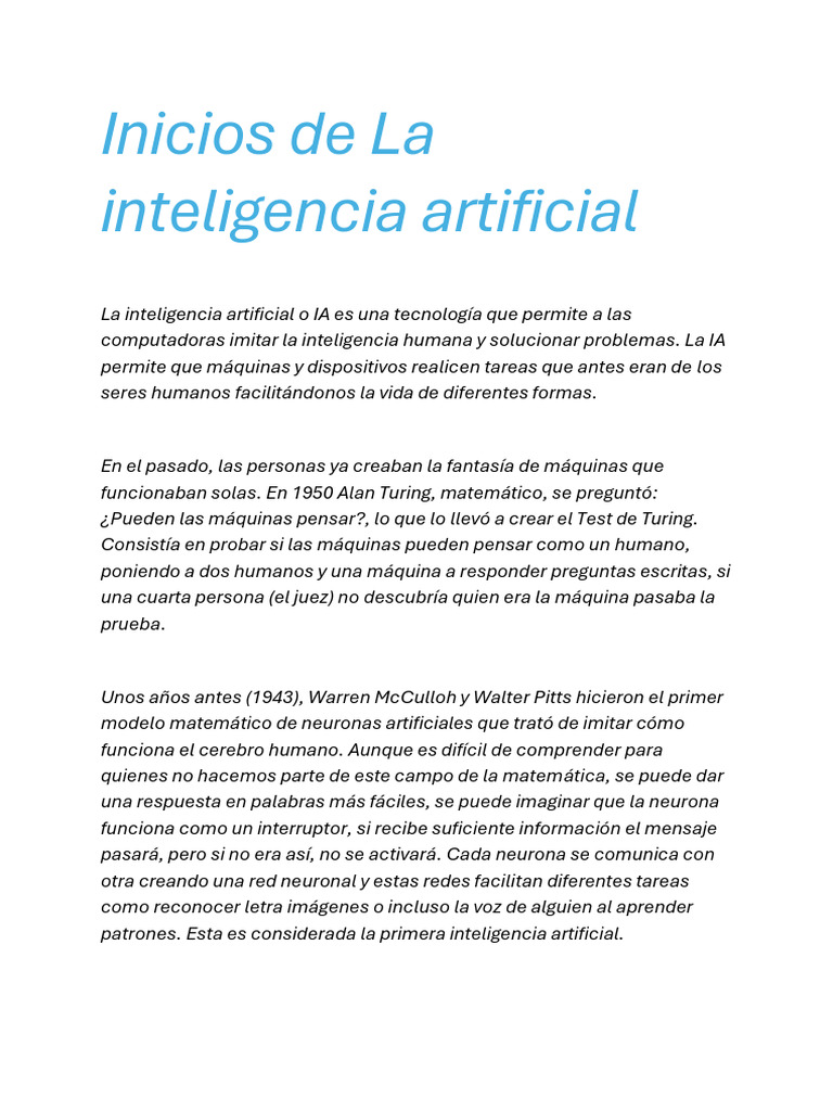 Historia de la Inteligencia Artificial | PDF
