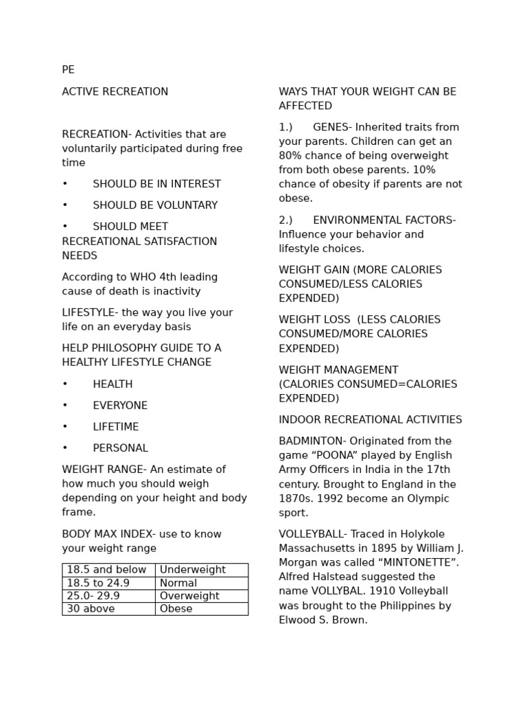 Benefits of Active Recreation and Weight Management | PDF | Obesity