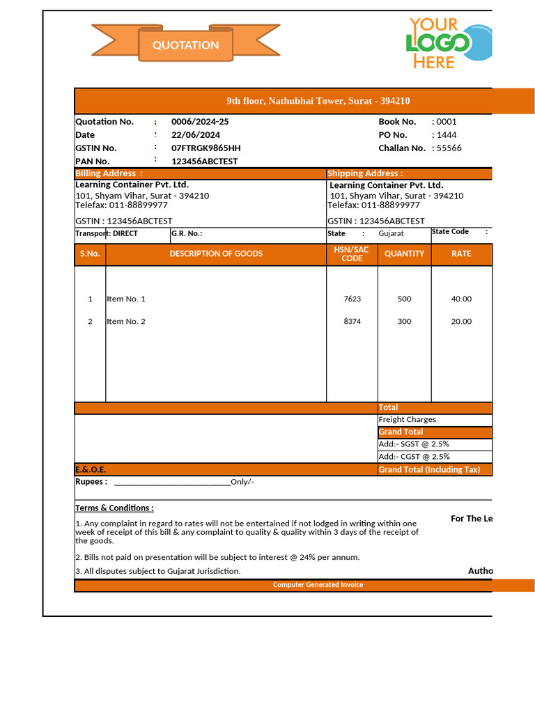 Formal Sales Quote Template Excel | PDF | Business Documents | Economy ...
