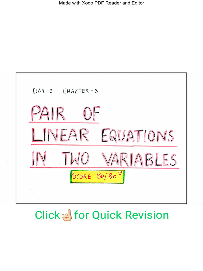 Pair of Linear Equations in 2 Variables - Revision & PYQ Series | PDF