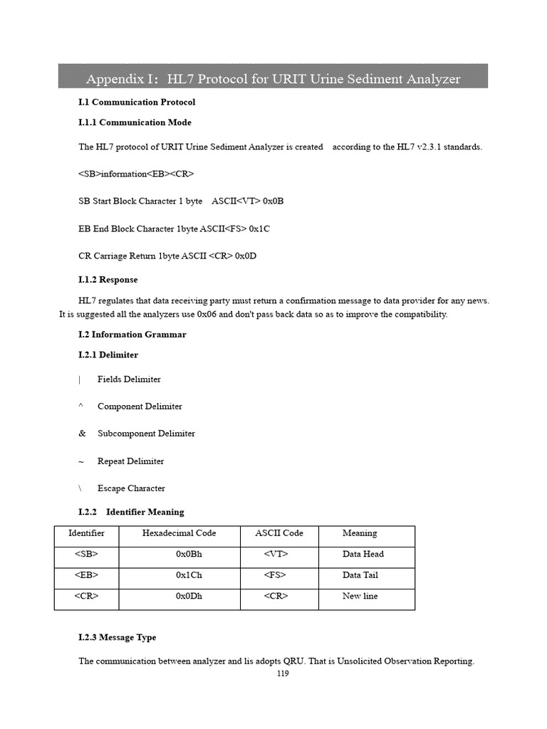 HL7 Protocol for URIT Analyzer | PDF | String (Computer Science ...