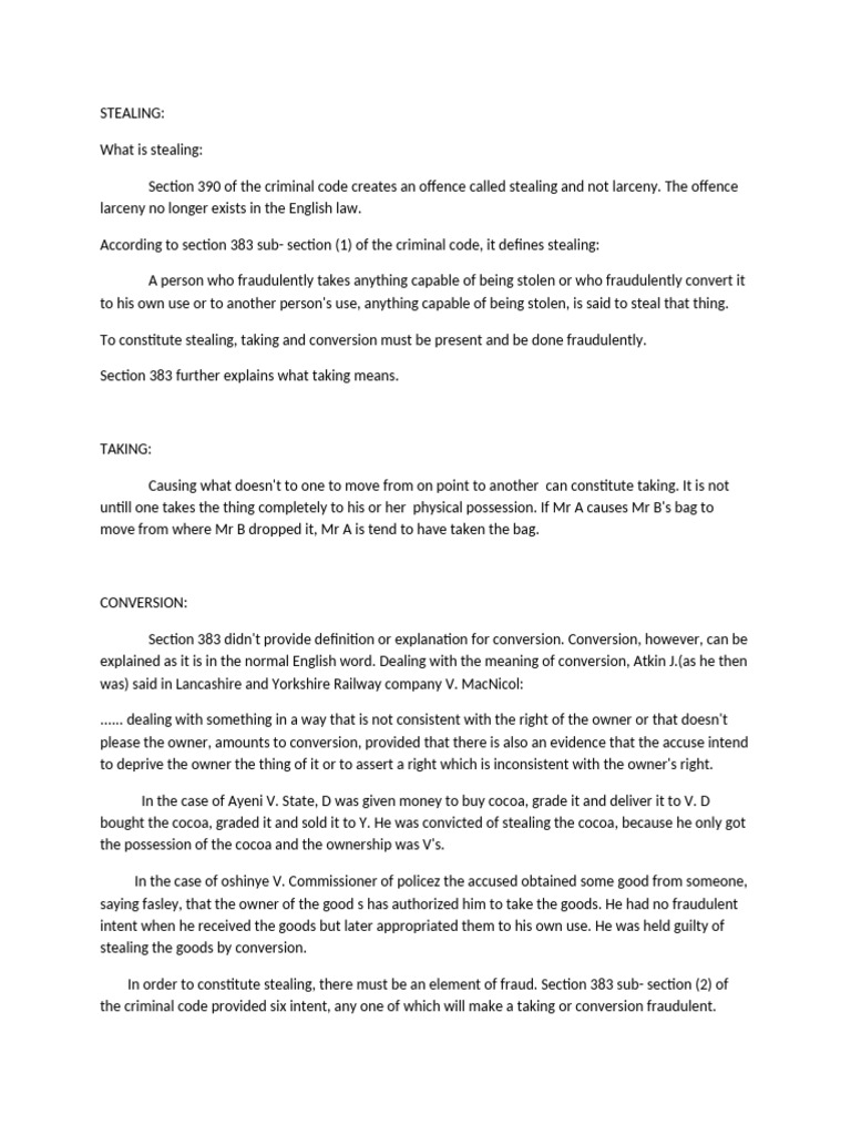 Understanding Stealing and Conversion | PDF | Larceny | Justice