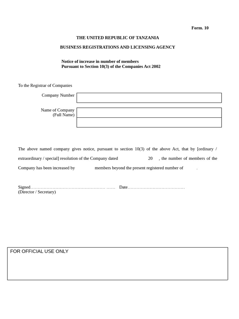 Notice of Member Increase Form 10 | PDF