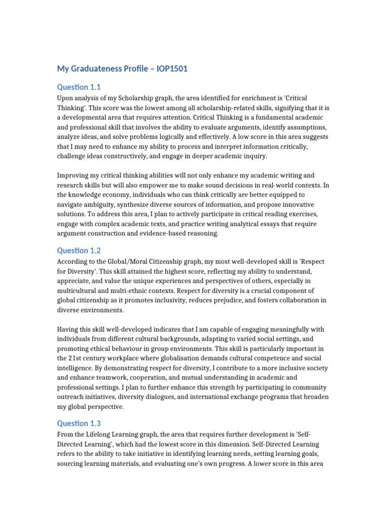 Enhancing My Graduateness Profile | PDF | Critical Thinking | Learning