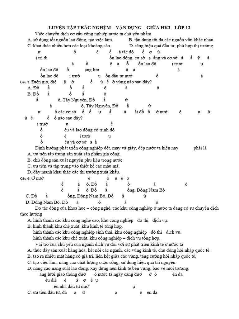 Trac Nghiem - VD - Lop 12 | PDF