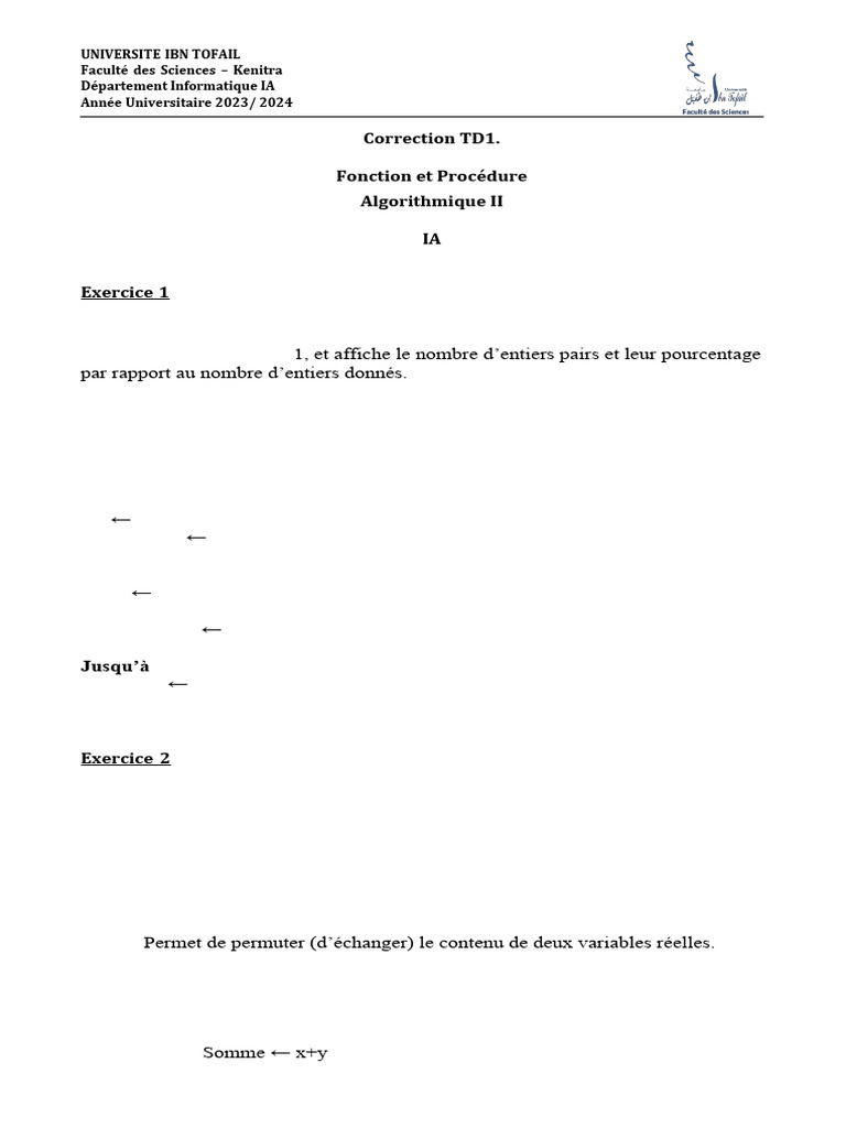 Correction TD1 : Fonctions et Procédures | PDF | Mathématiques