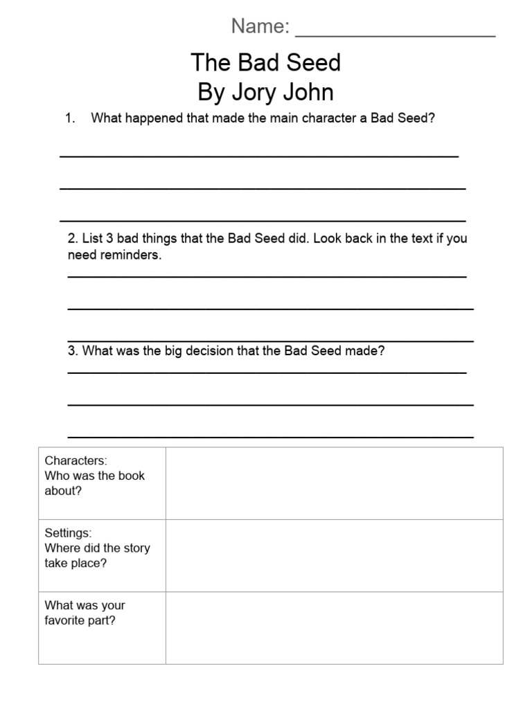 Bad Seed Activity Worksheet | PDF