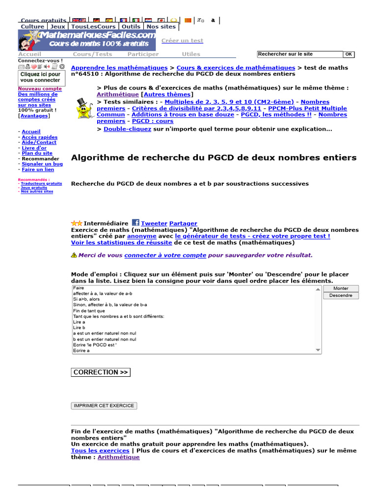 Algorithme du PGCD en mathématiques | PDF | Mathématiques | Entier naturel