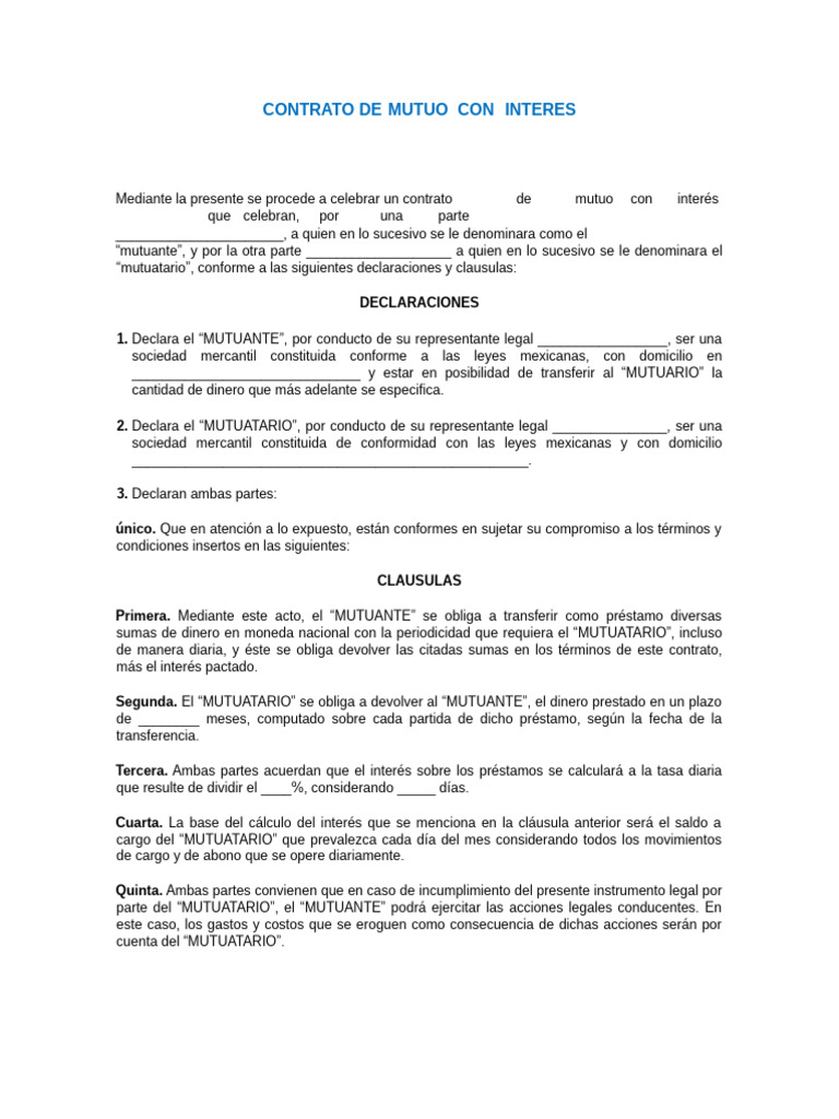 Contrato de Mutuo con Interés en México | PDF