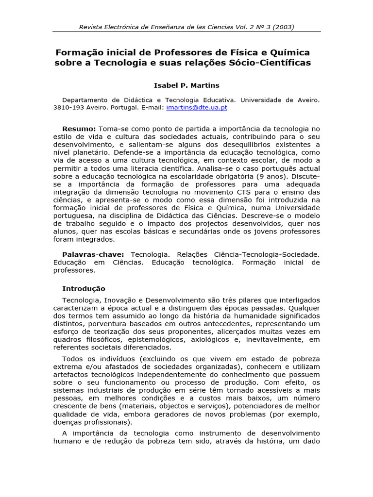 Formação de Professores em Tecnologia e Ciências | PDF | Science | Economia
