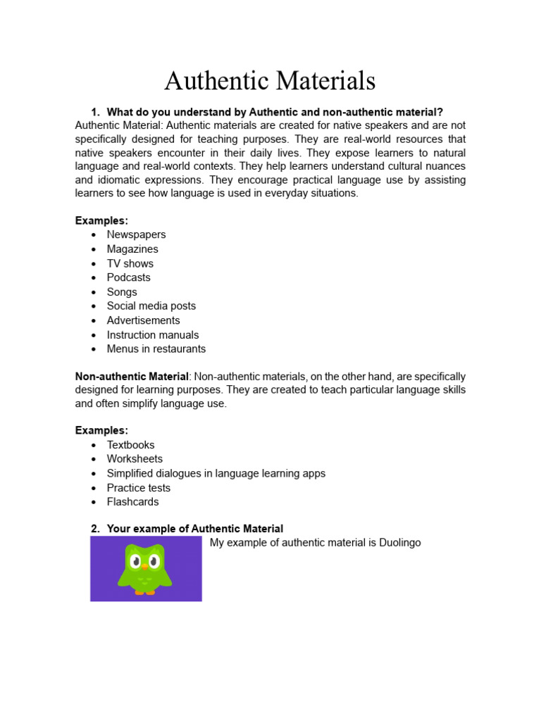 Examples of Authentic Materials in Learning | PDF | Learning | Human ...