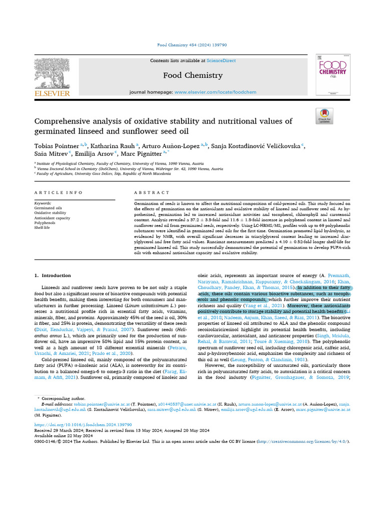 Comprehensive Analysis of Oxidative Stability and Nutritional Values of ...