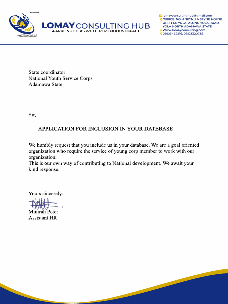 Application For Inclusion Your in Your Datebase | PDF