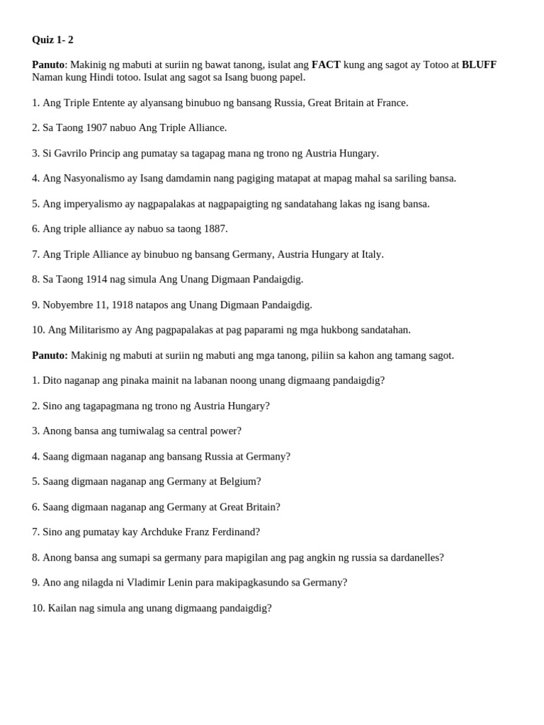 Quiz 1 and 2 | PDF