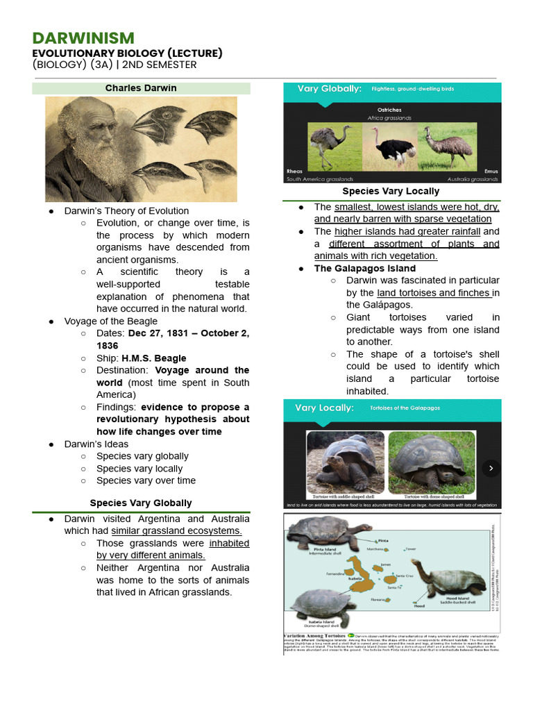 Evo Bio Darwinan Theory | PDF | Natural Selection | Charles Darwin