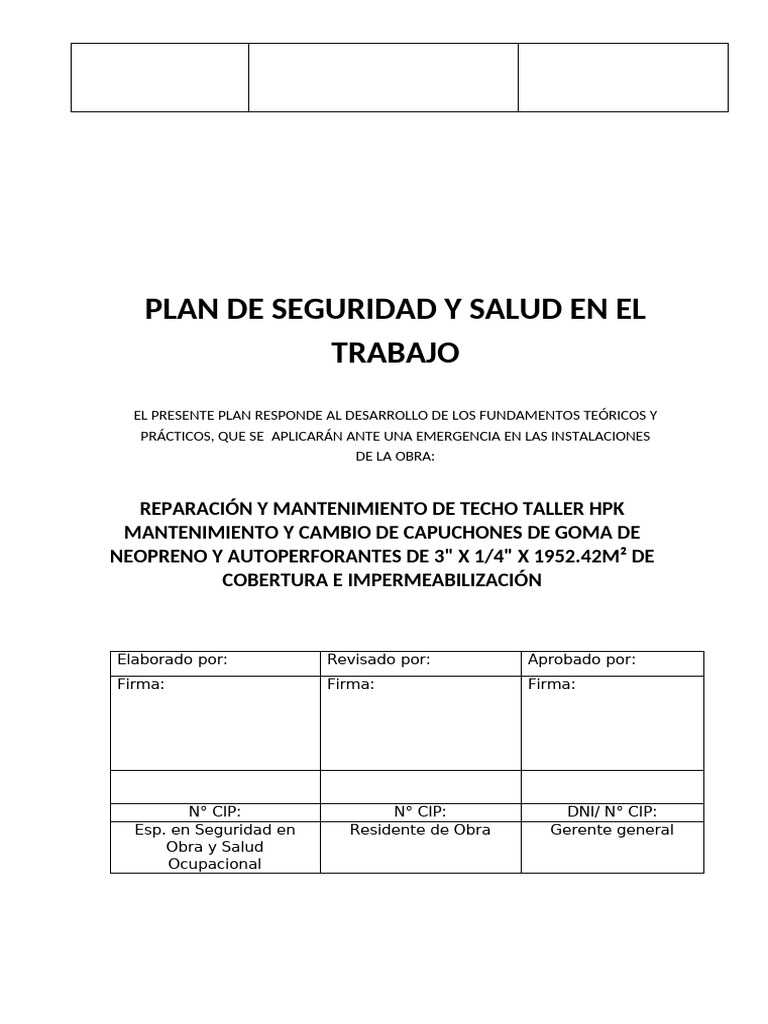 Plan de Seguridad y Salud en Obra | PDF | Seguridad y salud ocupacional ...