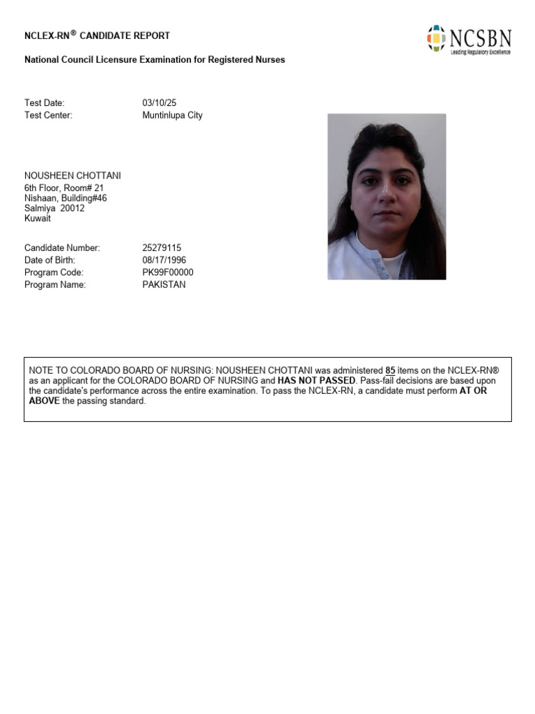 Nousheen Chottani Candidate Performance Results (CPR) | PDF | National ...