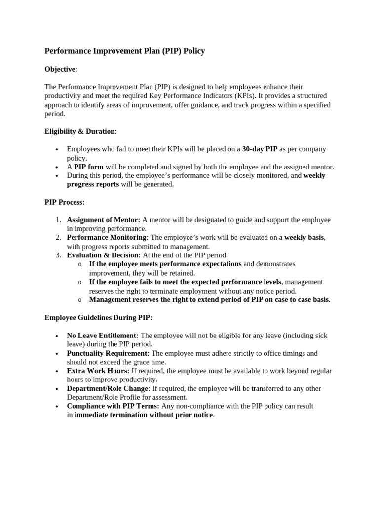 Performance Improvement Plan | PDF | Employment | Performance Indicator