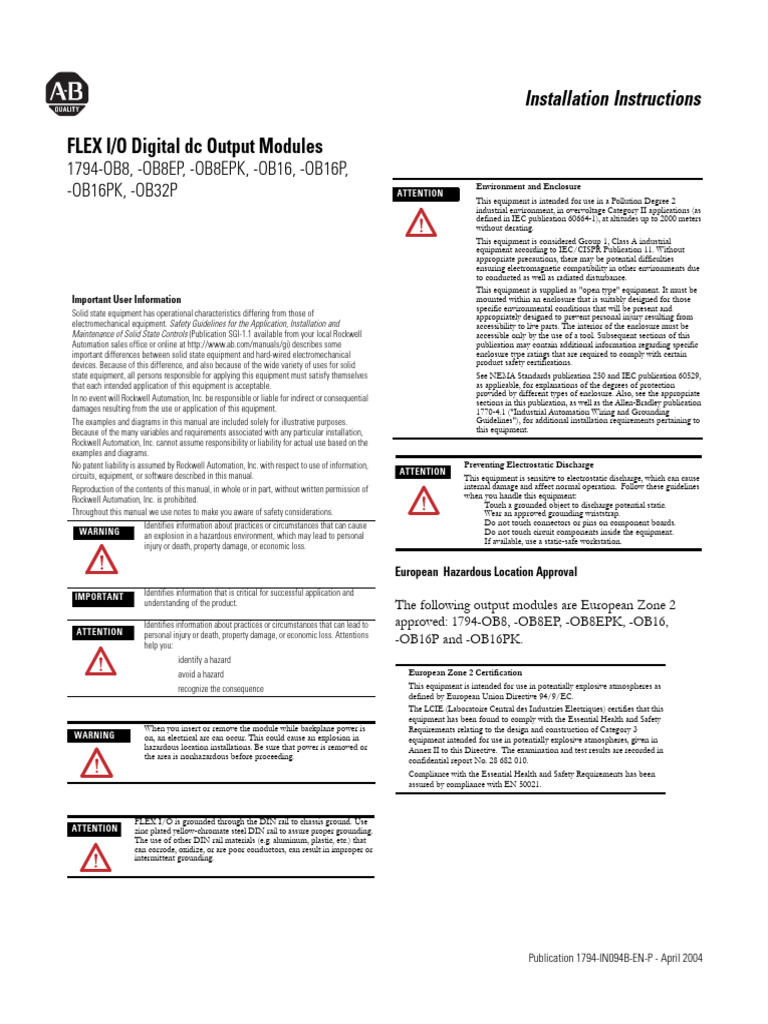 FLEX I/O 1794-OB32P Wiring Guide | PDF | Electrostatic Discharge ...