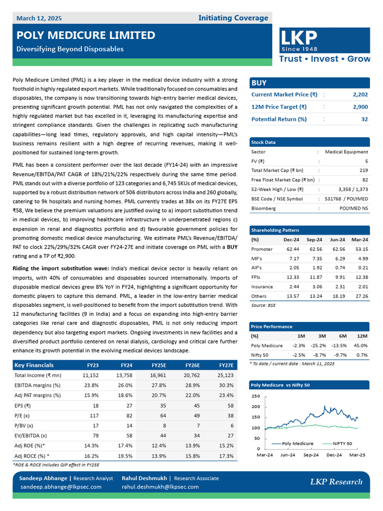 Poly Medicure: Growth in Medical Devices | PDF | Medical Device ...