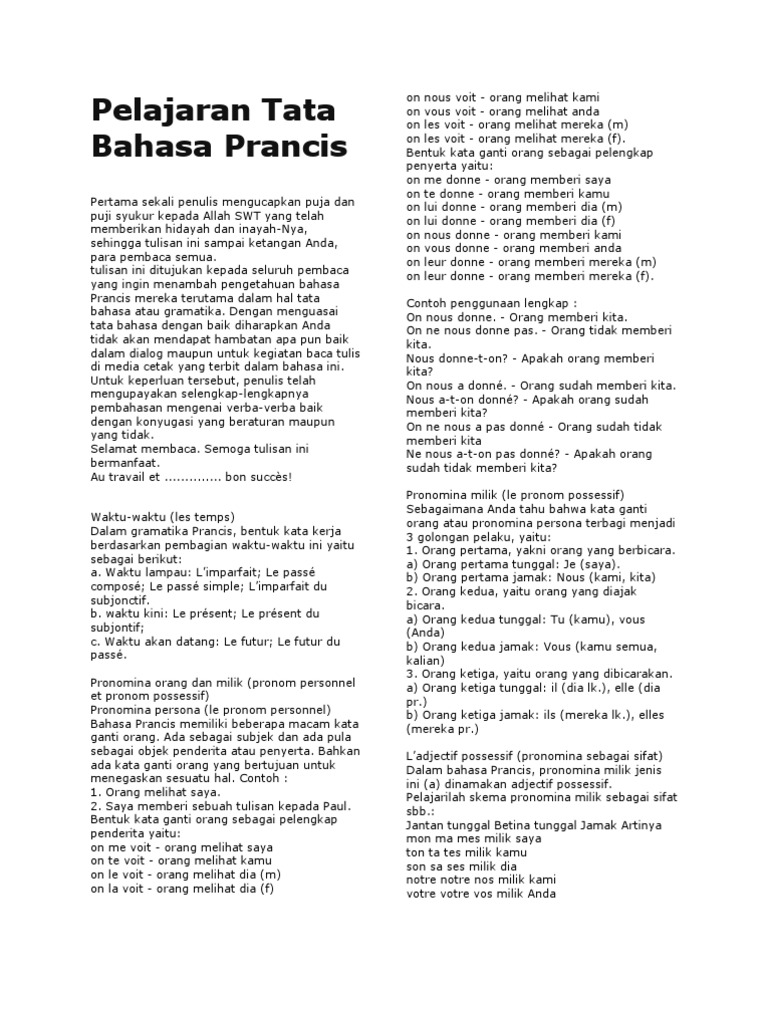 Pelajaran Tata Bahasa Prancis