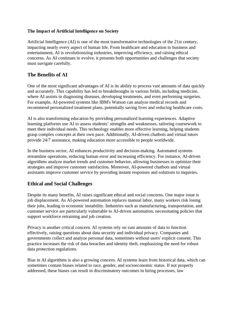 The Impact of Artificial Intelligence on Society | PDF | Artificial ...