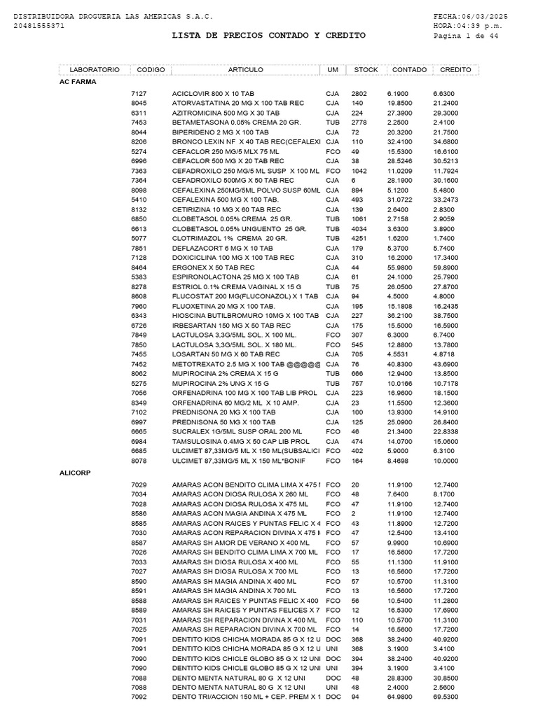 Stock Precio Contado 06-03-25 | PDF
