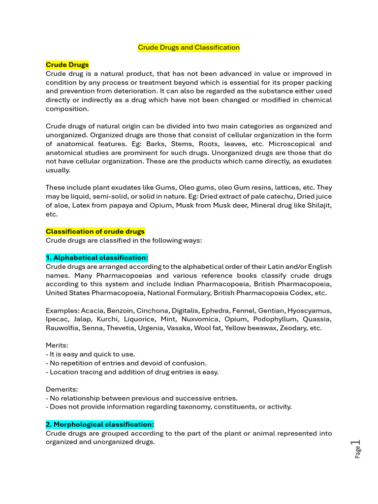 Crude Drug Classification Methods | PDF | Serology | Pharmacology