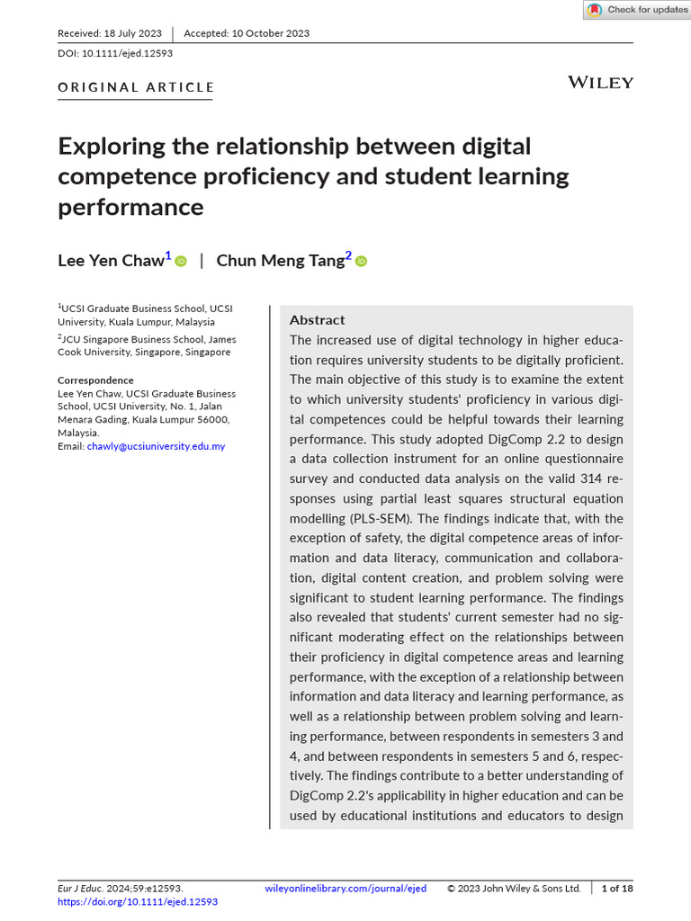 Digital Competence and Student Performance | PDF | Learning | Survey ...