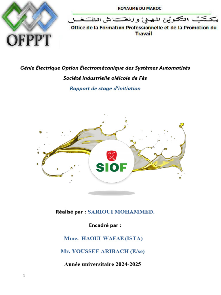 Rapport de stage à SIOF Fès | PDF | Savon | Huile d'olive