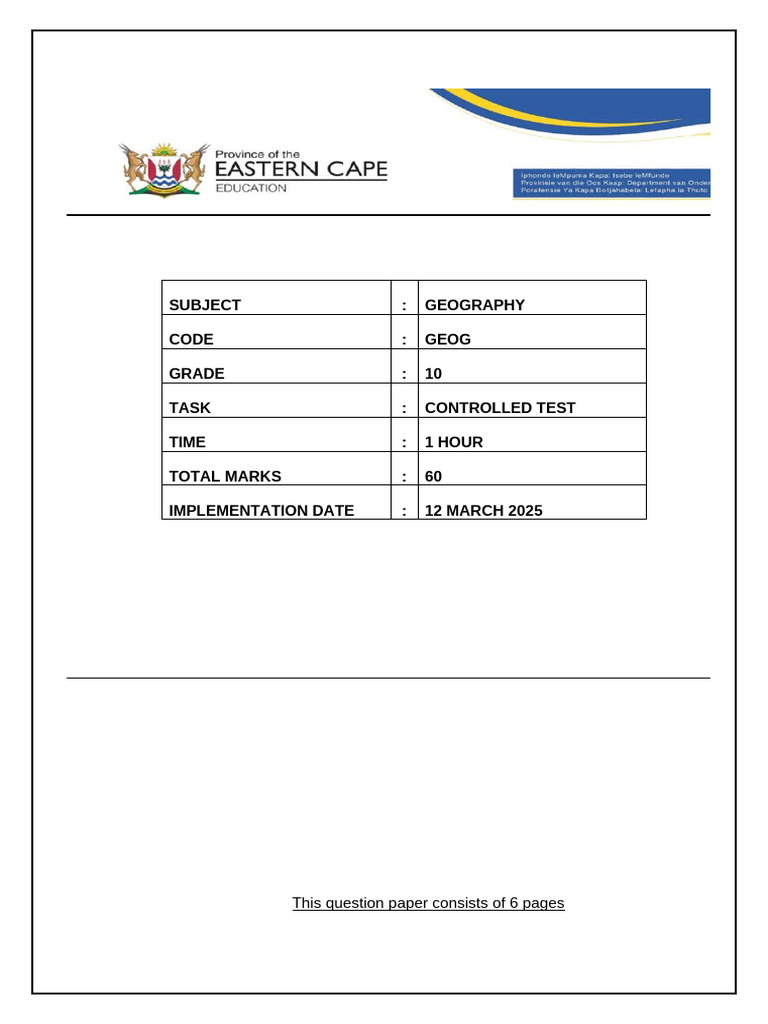 Grade 10 Controlled Test 2025 | PDF | Atmosphere Of Earth | Climate Change