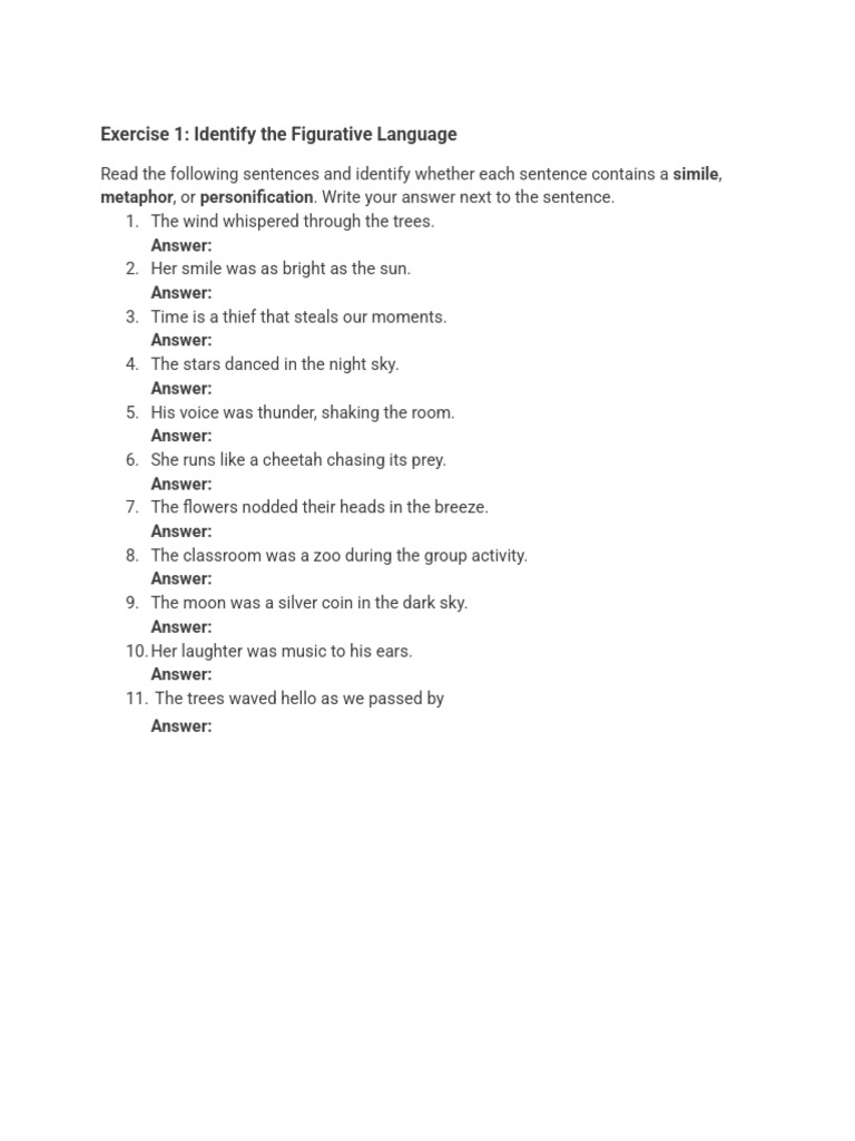 Exercise 1: Identify The Figurative Language | PDF