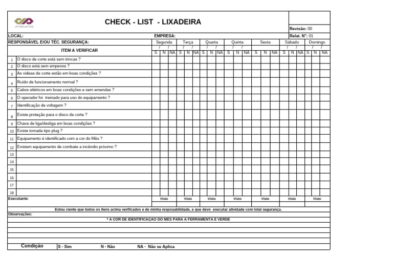 Checklist de Segurança para Lixadeira | PDF