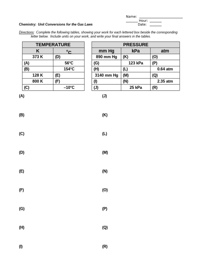 Gas Law Unit Conversion Exercises | PDF | Pressure