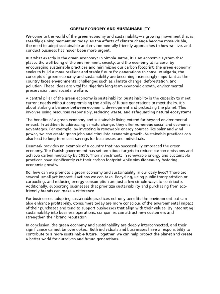 GREEN ECONOMY AND SUSTAINABILITY - Final | PDF | Sustainability | Green ...