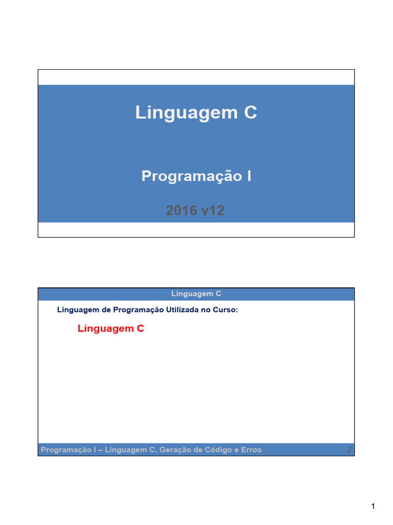 Introdução à Linguagem C e Erros | PDF | Linguagem de programação | C ...