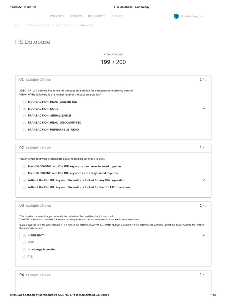 ITS Database - MockExam - 20 | PDF | Database Index | Databases
