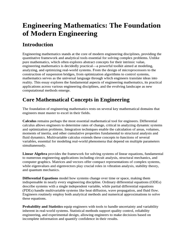 Engineering Mathematics: Core Concepts & Applications | PDF ...