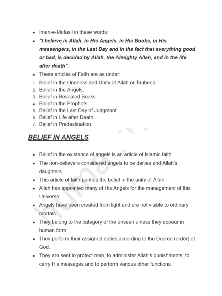 Core Beliefs of Islamic Faith | PDF | Prophets And Messengers In Islam ...