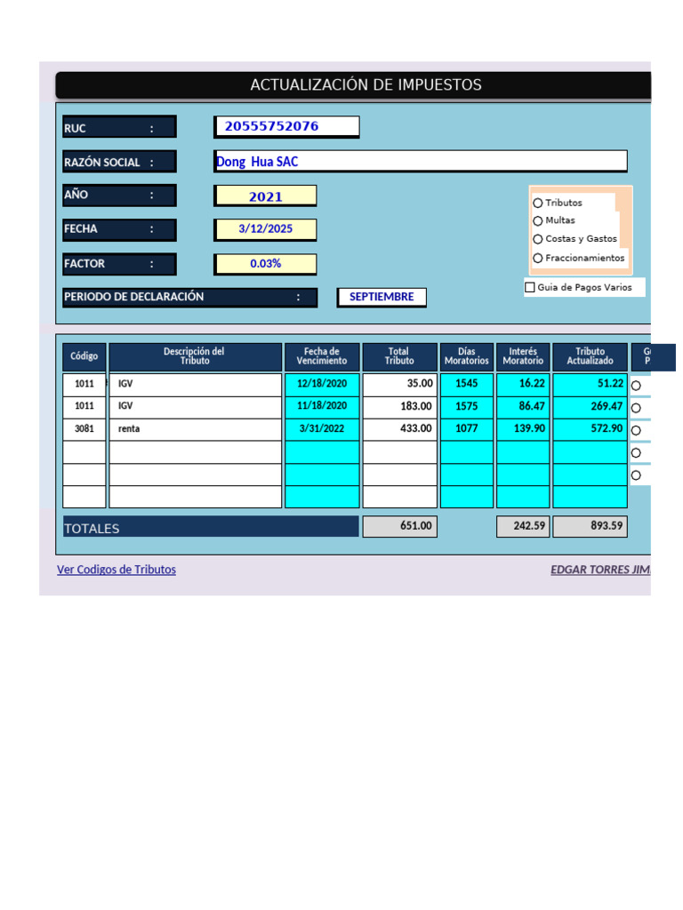 Calculadora Tributaria Excel | PDF | Microeconomía | Finanzas del gobierno