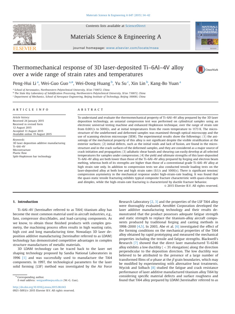 Thermomechanical Properties of Ti-6Al-4V Alloy | PDF | Fracture ...