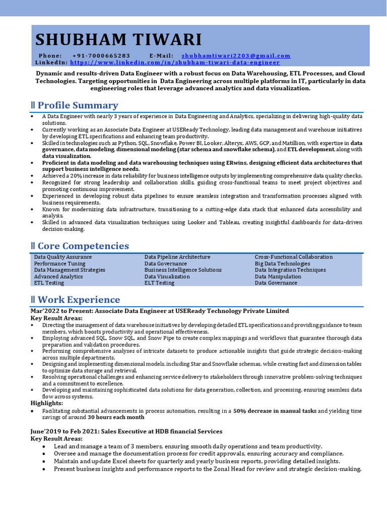 Shubham Tiwari_Data Engineer | PDF | Data Warehouse | Microsoft Sql Server